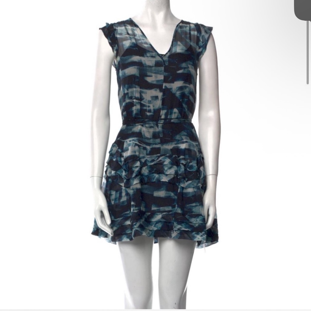 NWOT Theory Blue and Black Mini Dress with Tie Belt Sz XS